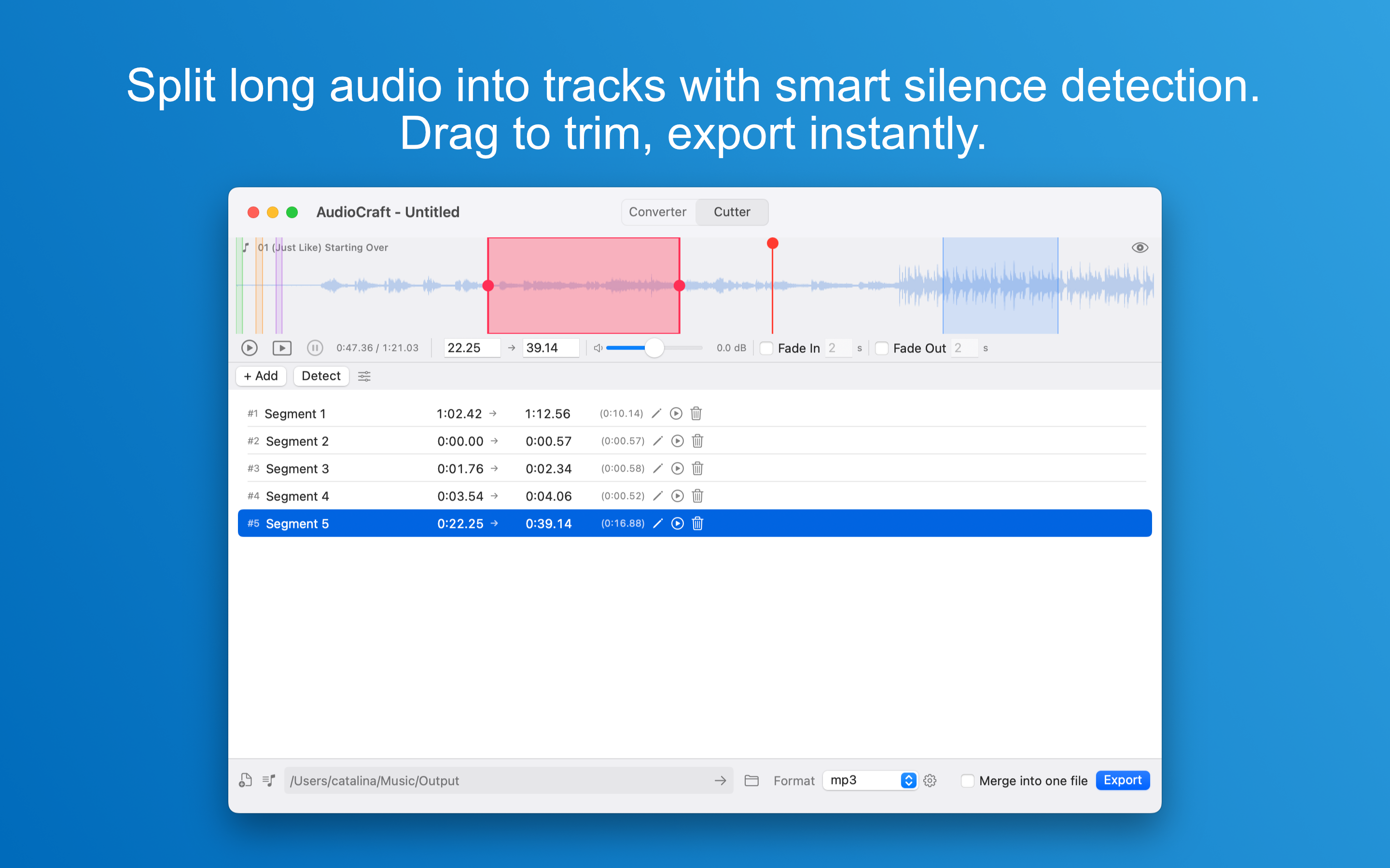 AudioCraft Cutter waveform view