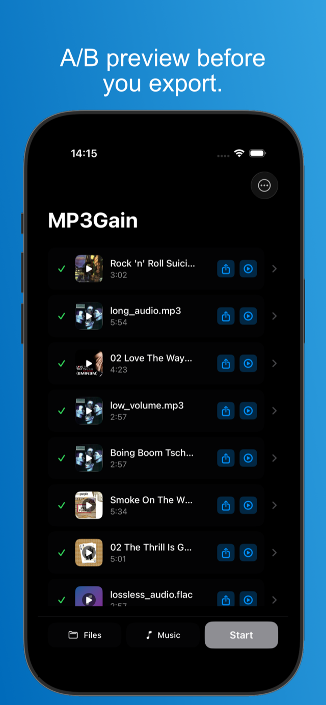 MP3Gain on iPhone — A/B preview before exporting