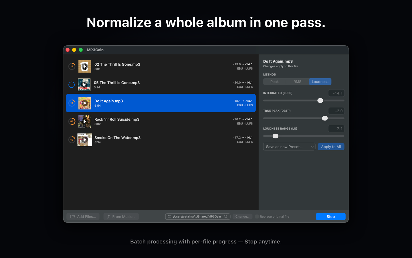 MP3Gain for macOS — batch processing with per-file progress