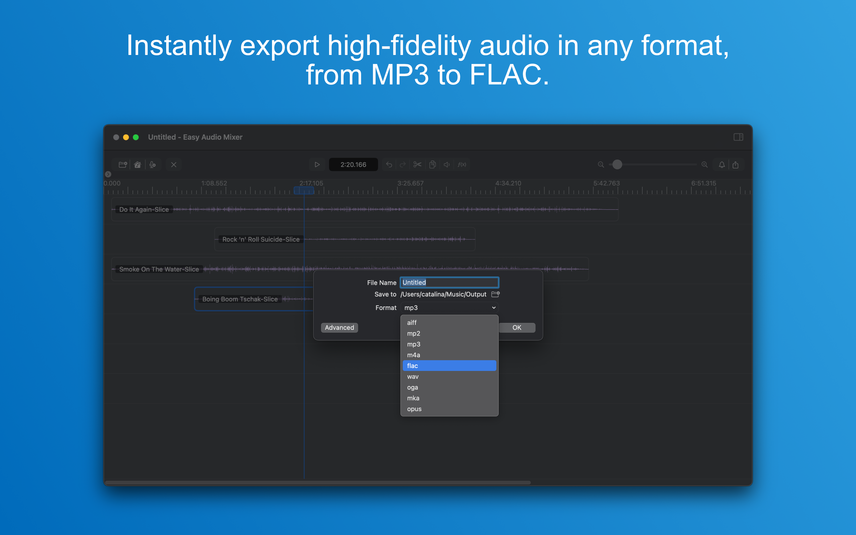 Easy Audio Mixer exporting