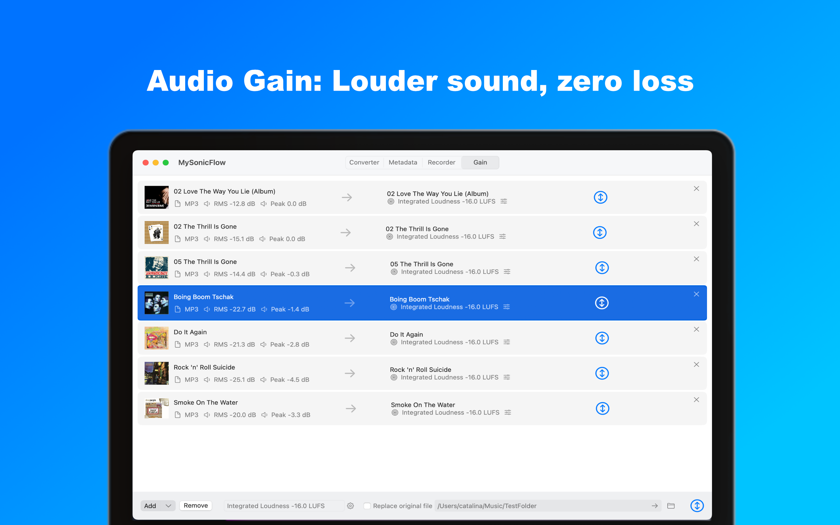 MySonicFlow Gain adjustment