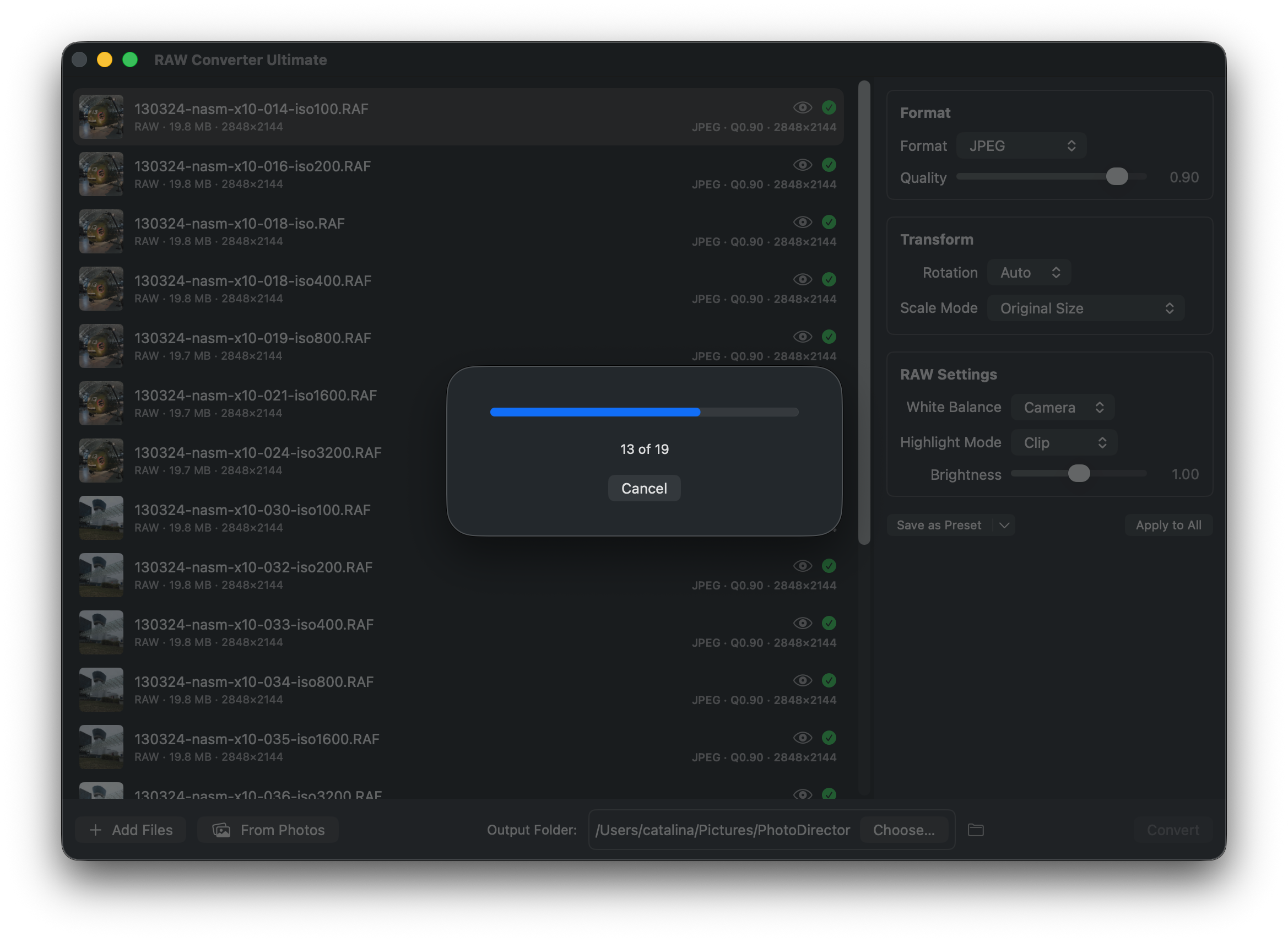 RAW Converter Ultimate batch conversion