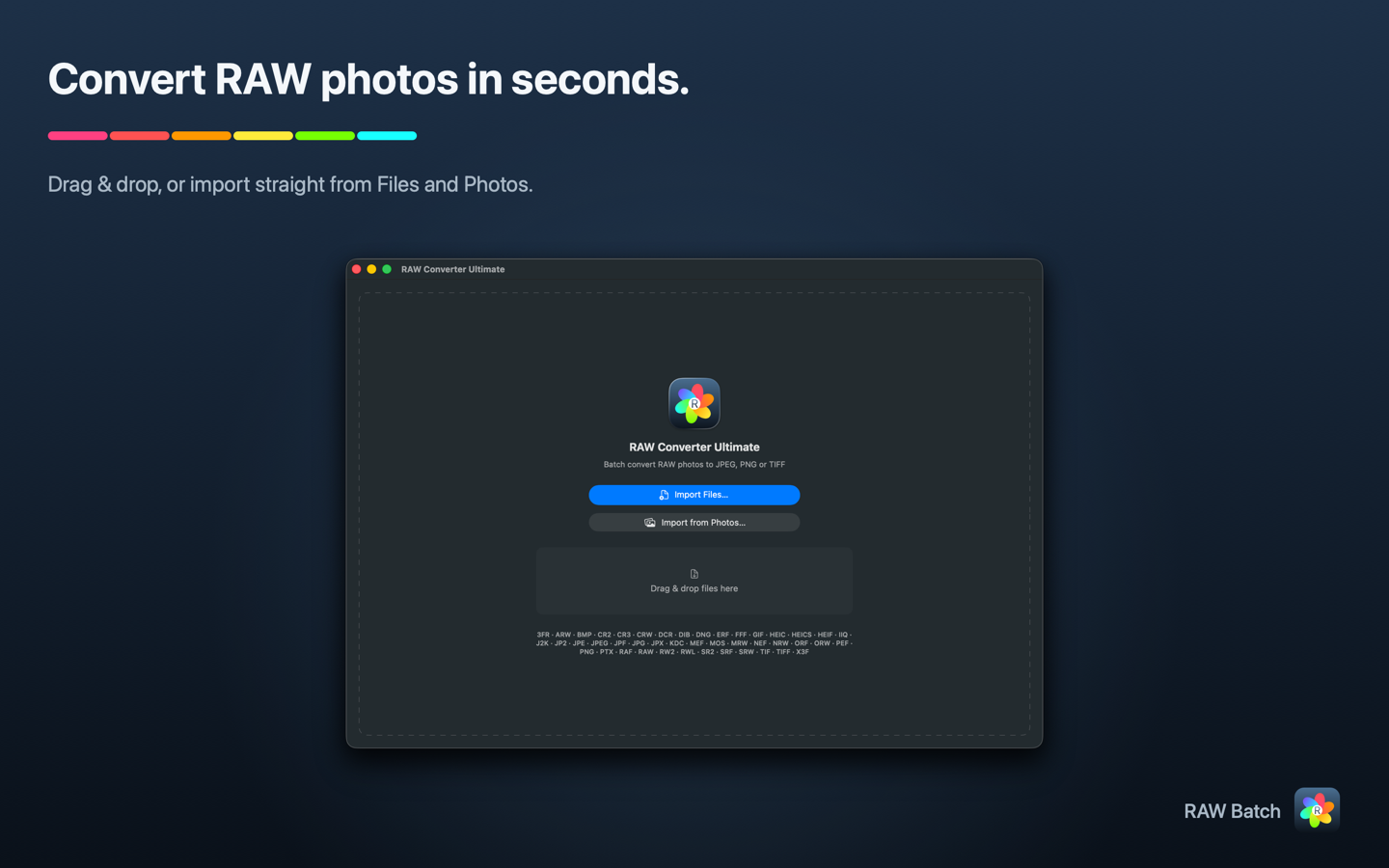 RAW Batch for macOS — importing RAW files into the batch