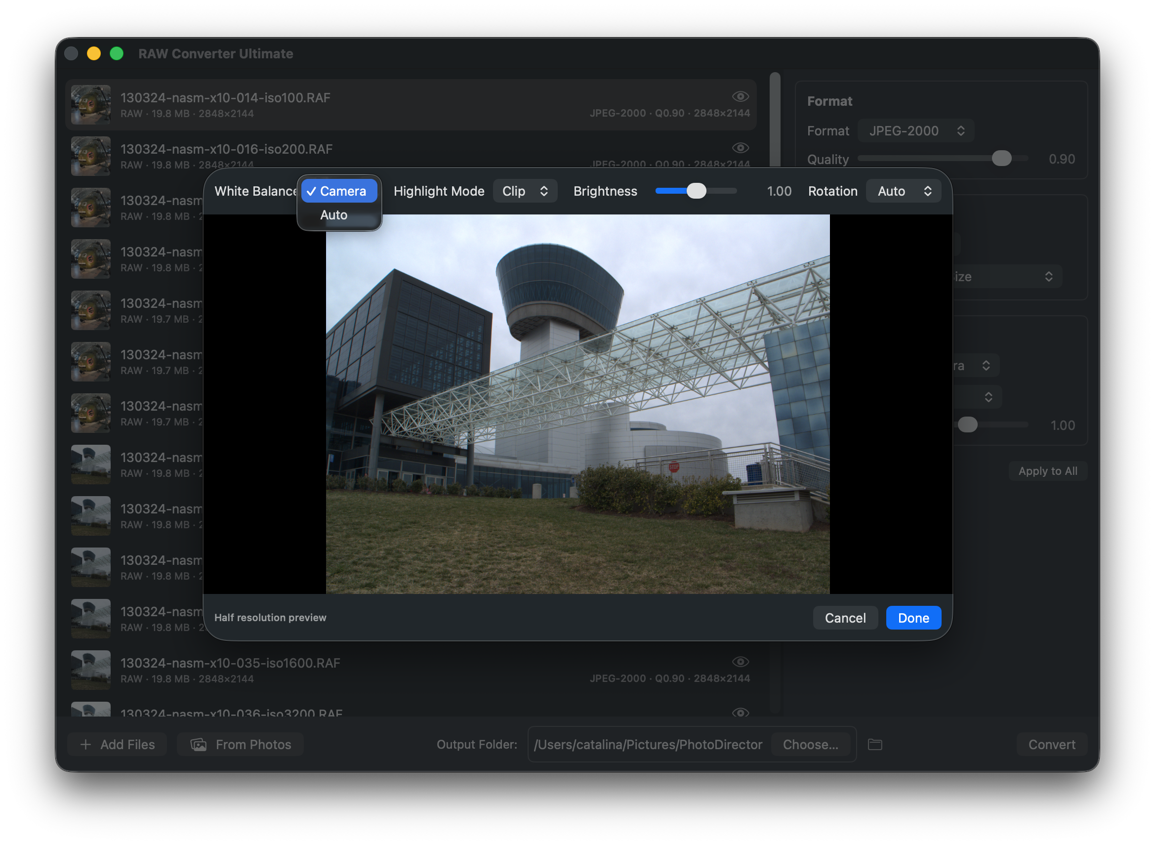 RAW Converter Ultimate live preview